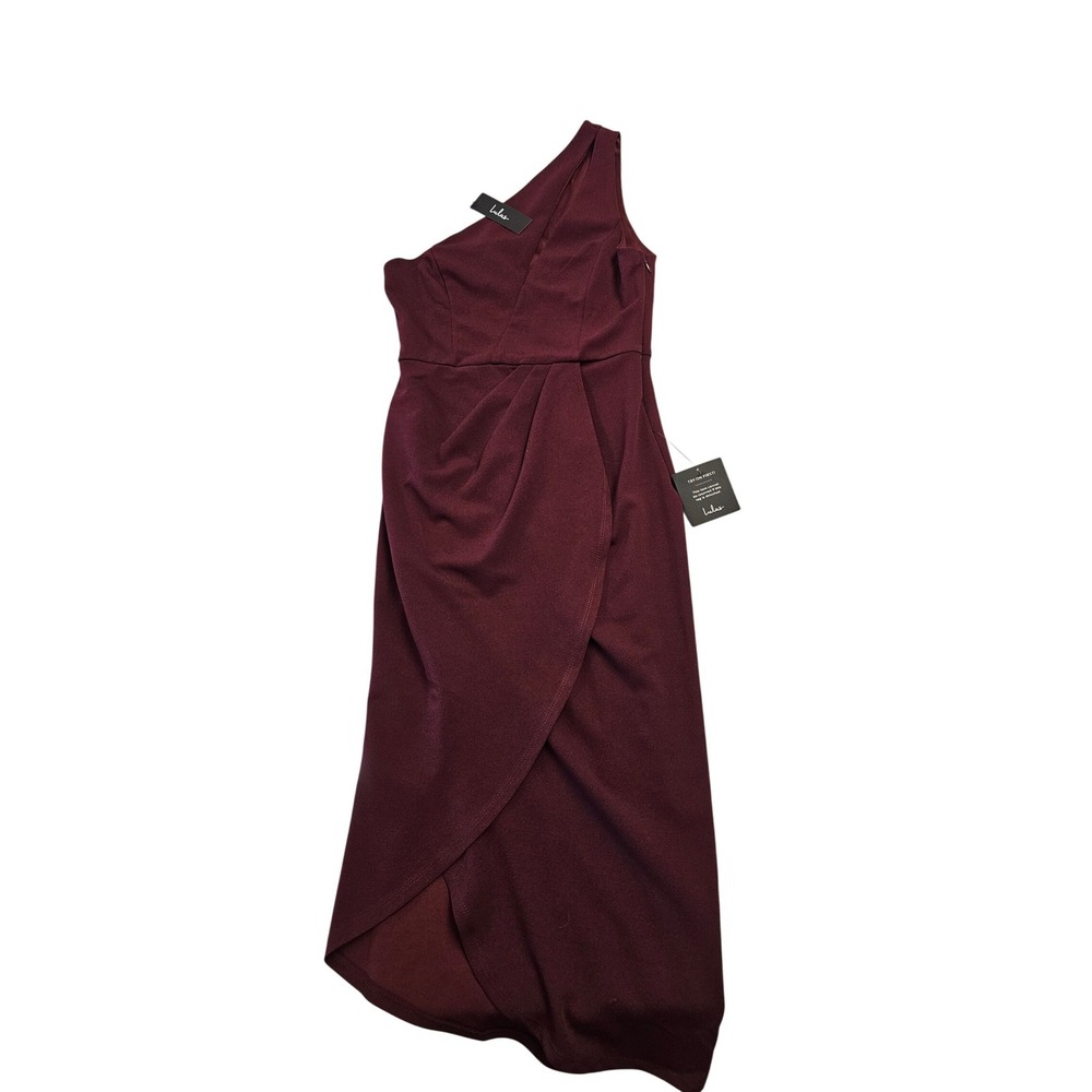 Lulus Burgundy One‎ Shoulder Tulip Wrap Midi Dress Wine Size M NEW